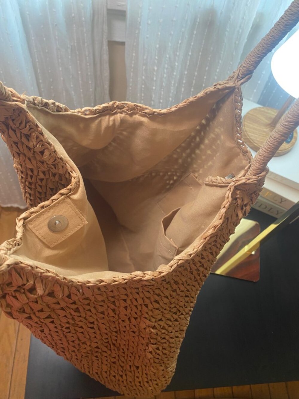 Large Woven Straw Tote Bag | Natural Crochet Shoulder Bag | Beach Vacation Purse - Picture 6 of 7